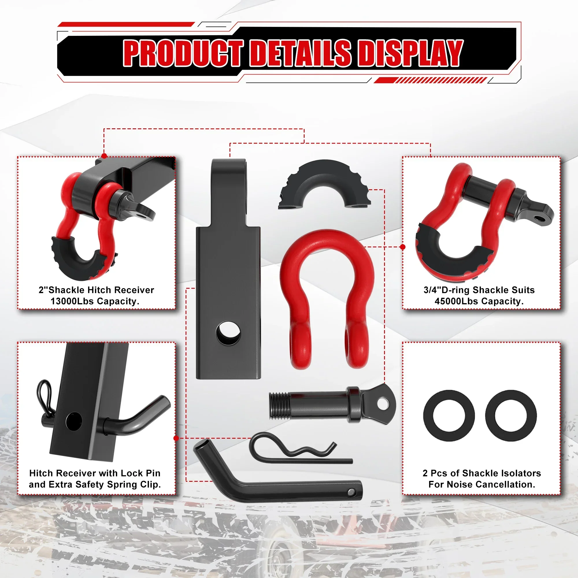 2" Universal Shackle Hitch Receiver with 3/4'' D Ring Shackle - Image 4