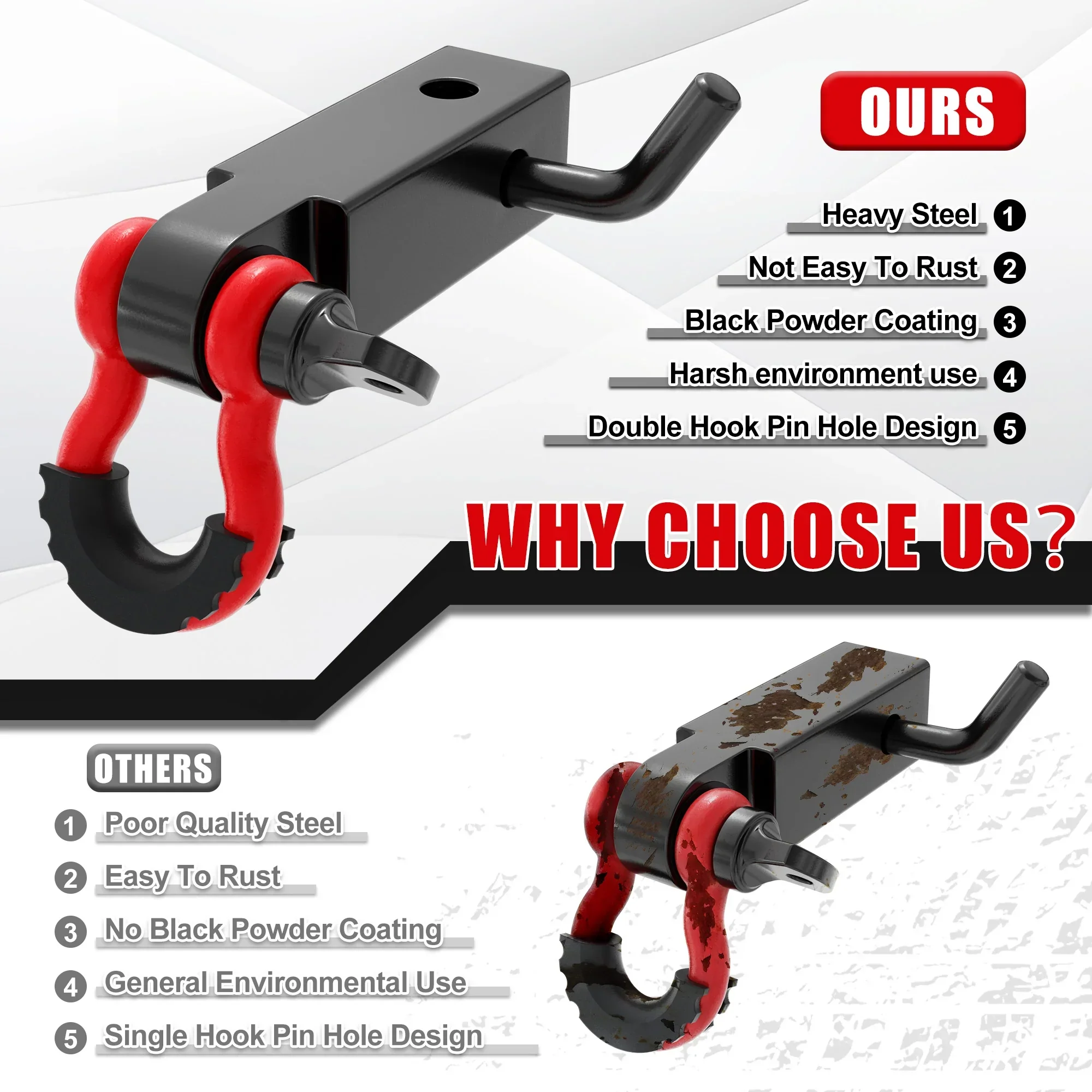 2" Universal Shackle Hitch Receiver with 3/4'' D Ring Shackle - Image 5