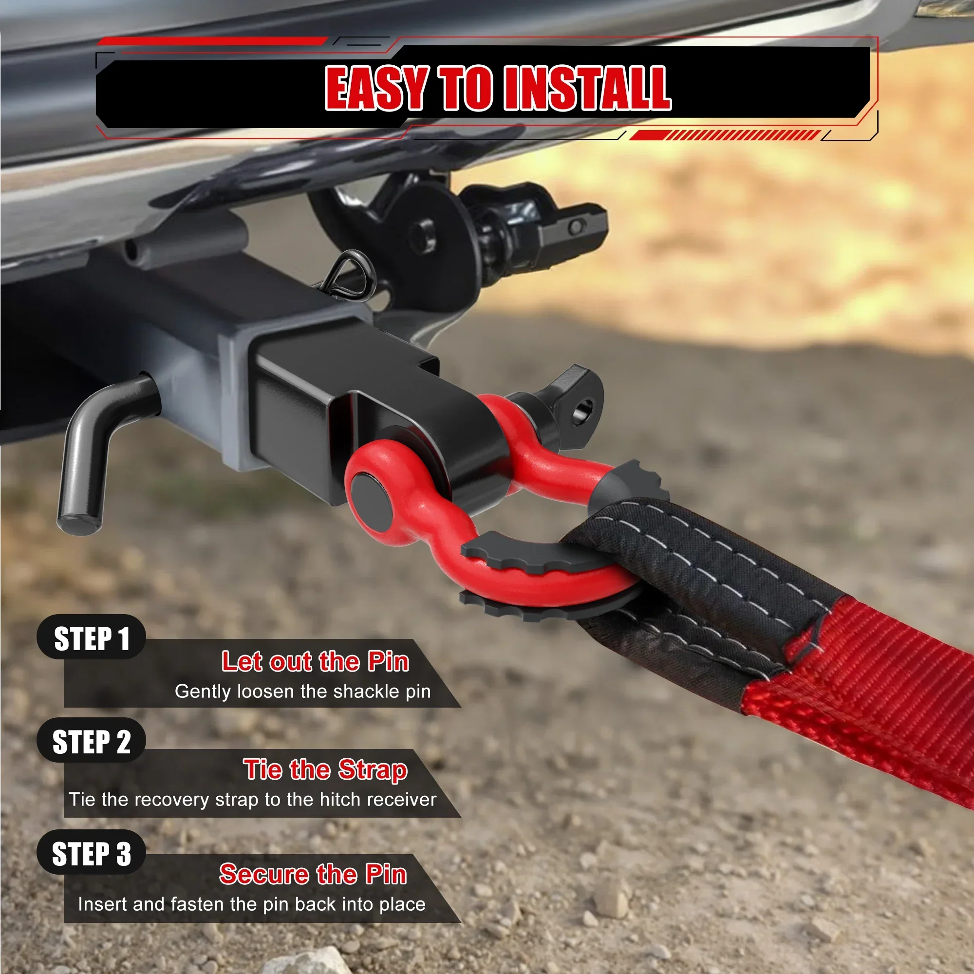 2" Universal Shackle Hitch Receiver with 3/4'' D Ring Shackle - Image 7