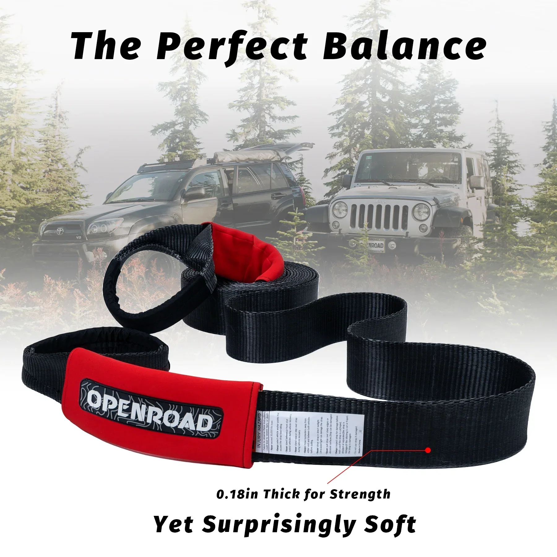 OPENROAD Nylon Heavy Duty Tow Strap Recovery Strap 3" x 30 ft (30,000 lbs) Snatch Strap,  Storage Bag - Image 5