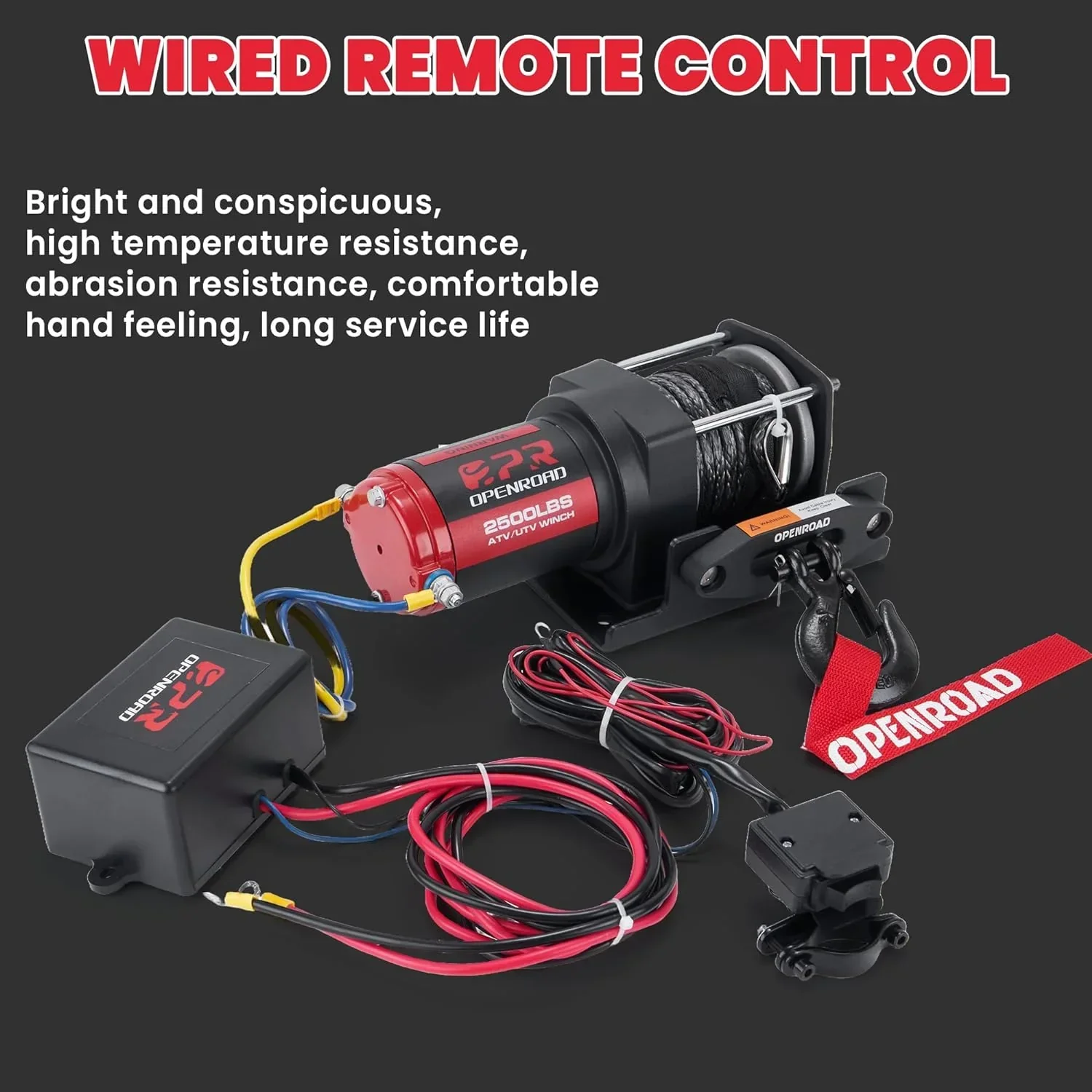 OPENROAD 2500lbs ATV/UTV Winch,12 V Towing Off-road Electric ATV Winch - Image 3