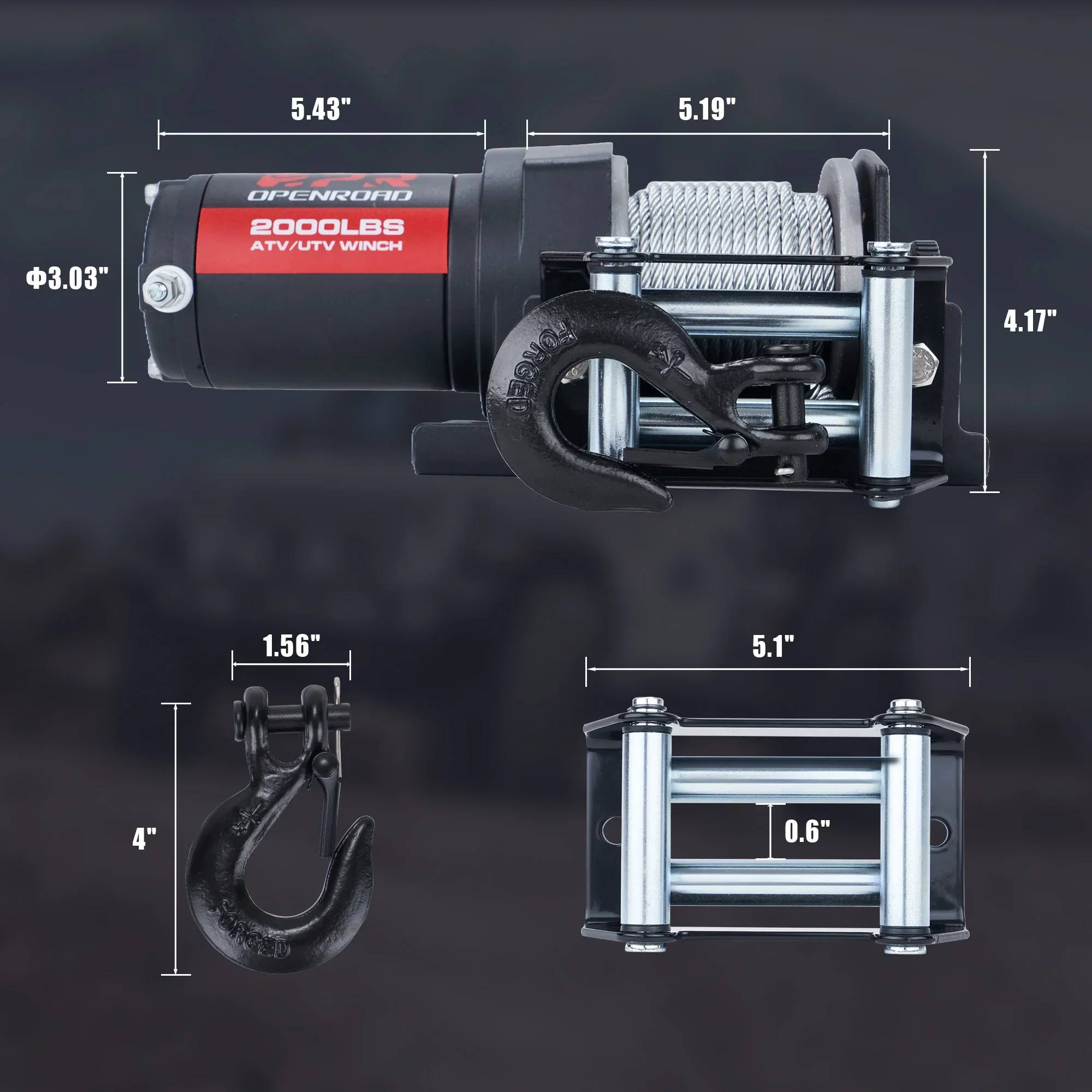 OPENROAD 2000 lbs ATV/UTV Winch – 12V electric winch with wired and wireless remote control, suitable for ATVs and versatile vehicles. - Image 7