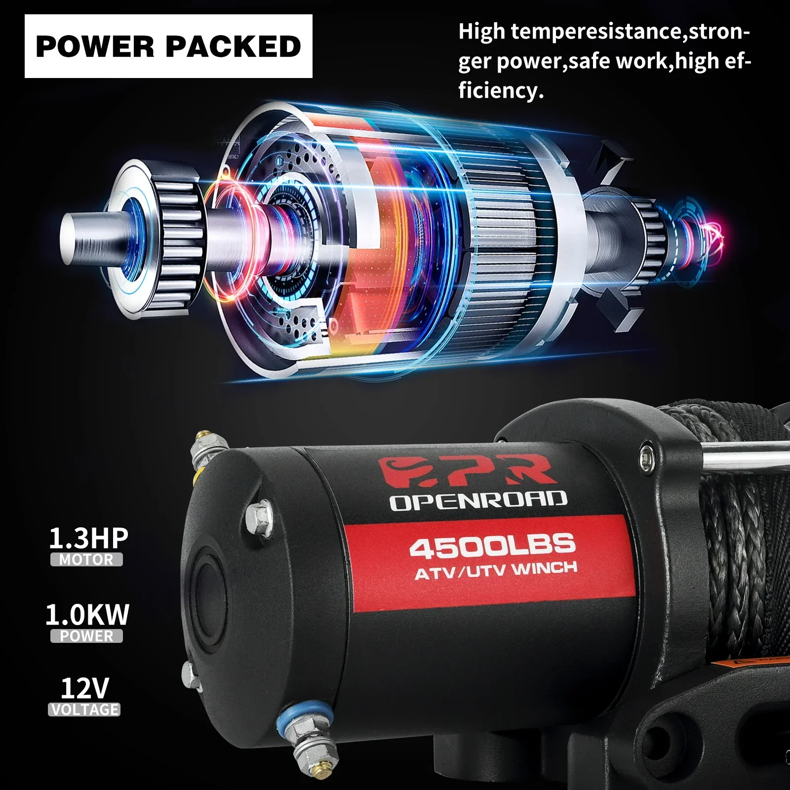 OPENROAD 4500lbs ATV/UTV Winch with Synthetic Rope and Wireless Remotes - Image 4