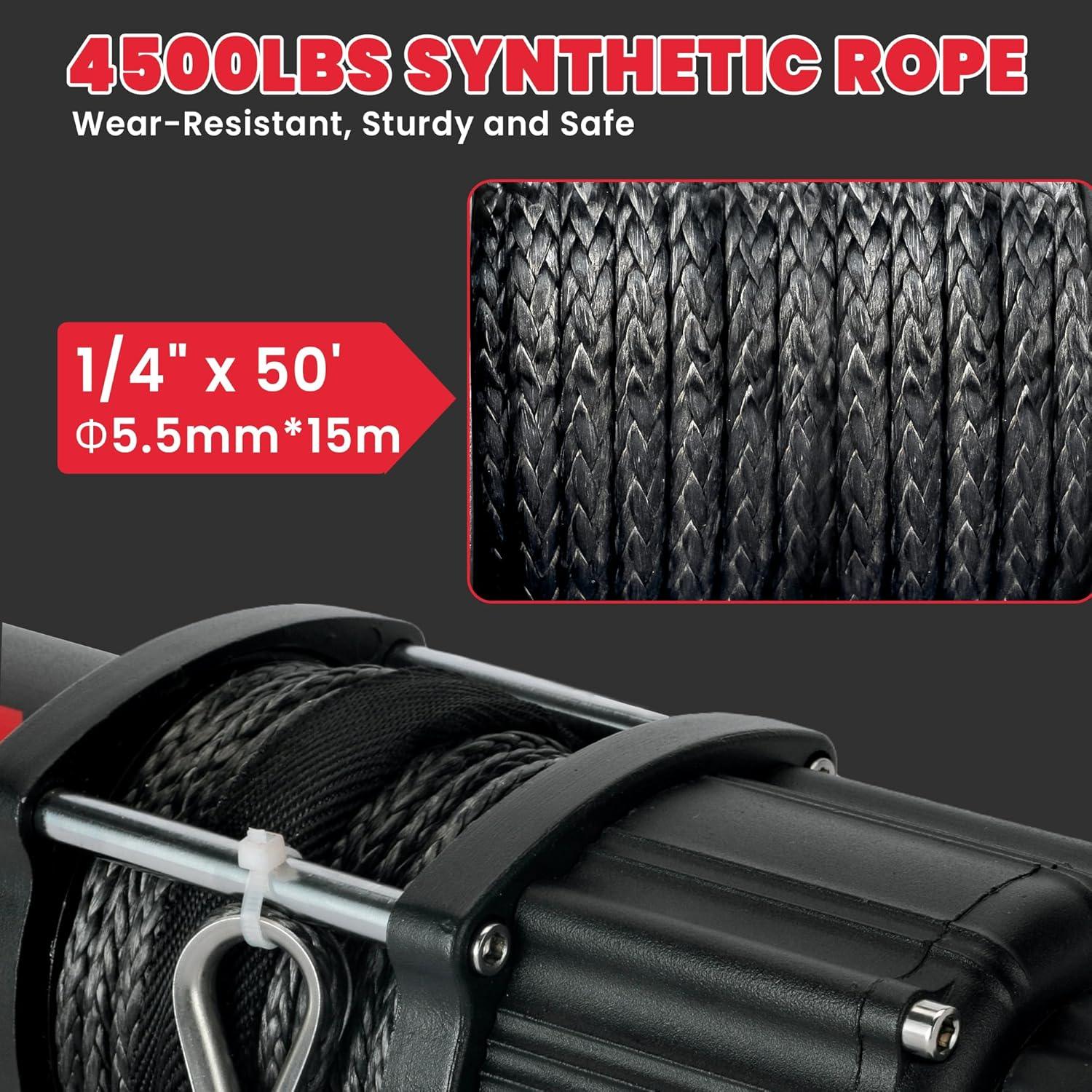OPENROAD 4500lbs ATV/UTV Winch with Synthetic Rope and Wireless Remotes - Image 5