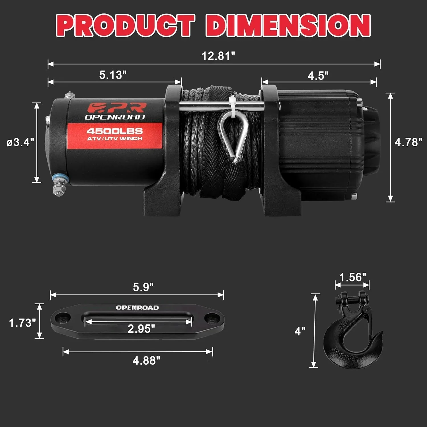 OPENROAD 4500lbs ATV/UTV Winch with Synthetic Rope and Wireless Remotes - Image 7