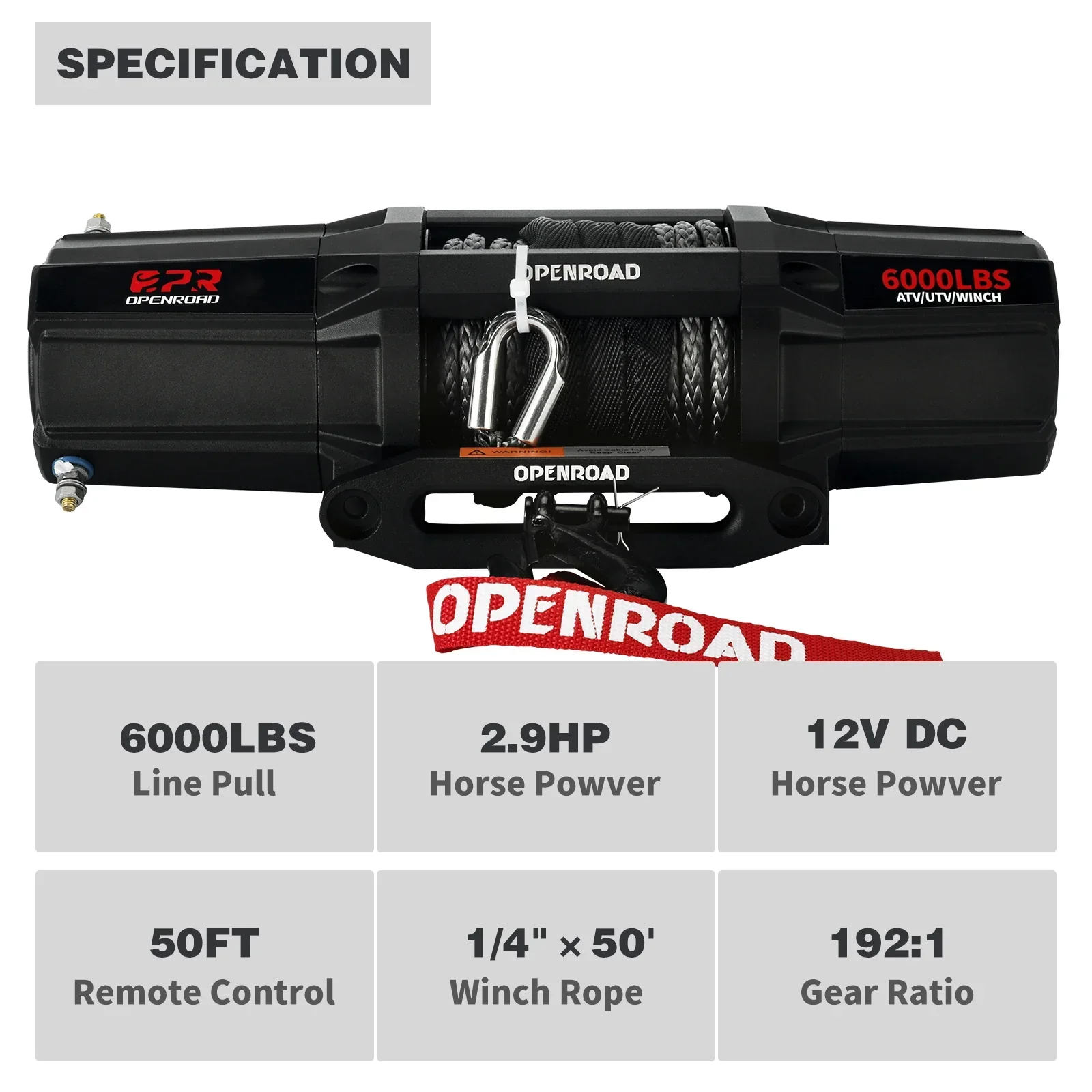 OPENROAD 6000lbs 12 Volts Electric Winch, Winch for UTV - Image 5