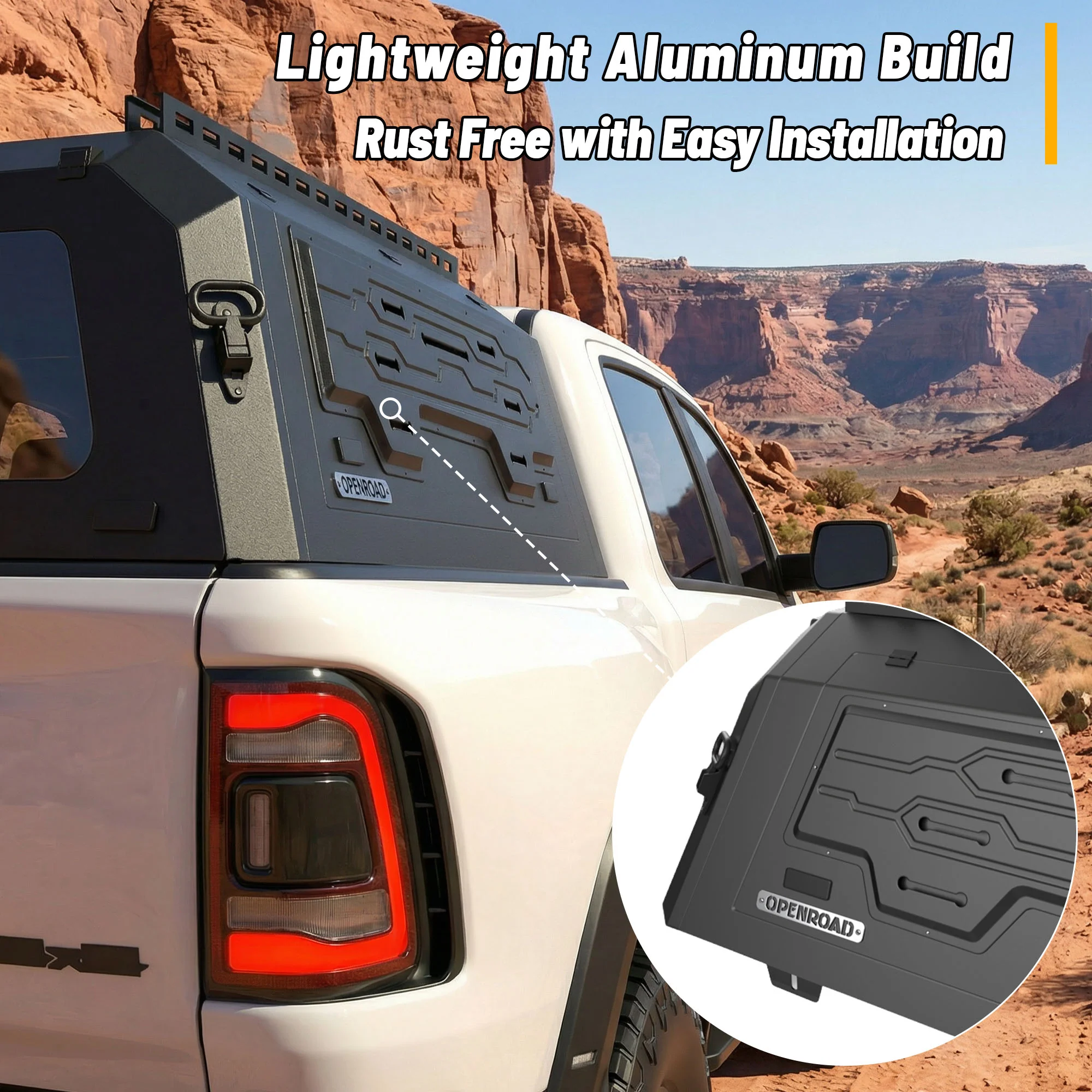 OPENROAD Aluminum Truck Cap for Dodge RAM 1500 DT (2019-2026) – 5.7ft Bed - Image 13