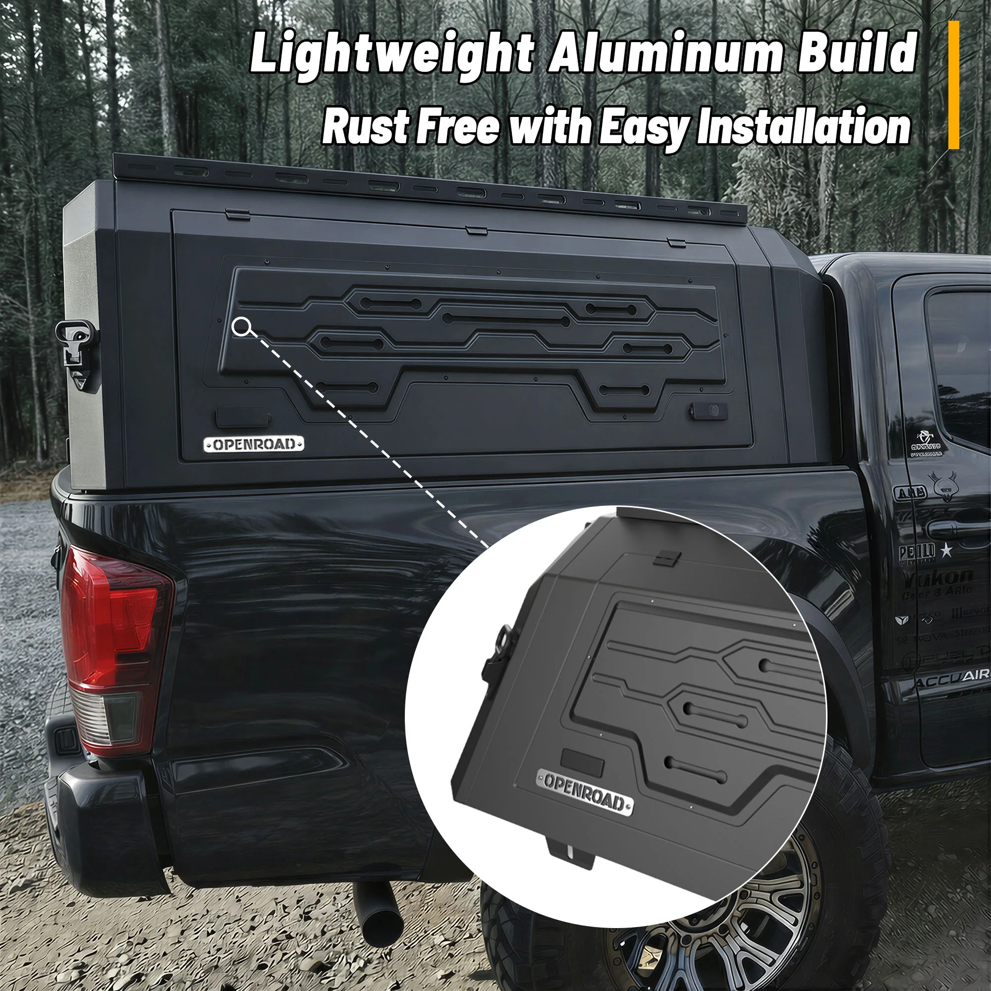 OPENROAD Aluminum Truck Cap for Toyota Tacoma (2016-2023) – 6ft Bed - Image 12