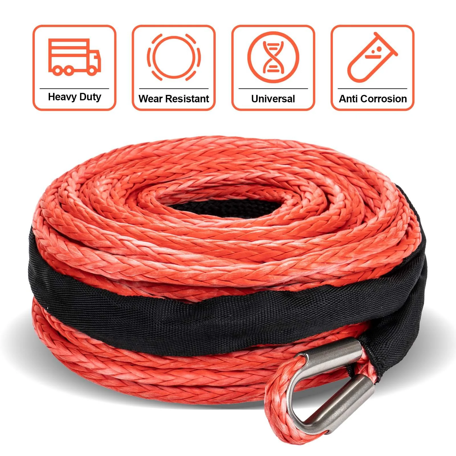 OPENROAD Synthetic Winch Rope, 1/2" x 85'-18000lbs Winch Line Rope Replacement with Protective Sleeve/Rope Winch Hook - Image 5